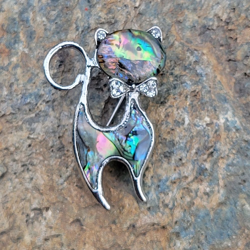 Abalone Shell Cat Brooch‎ - Picture 3 of 7
